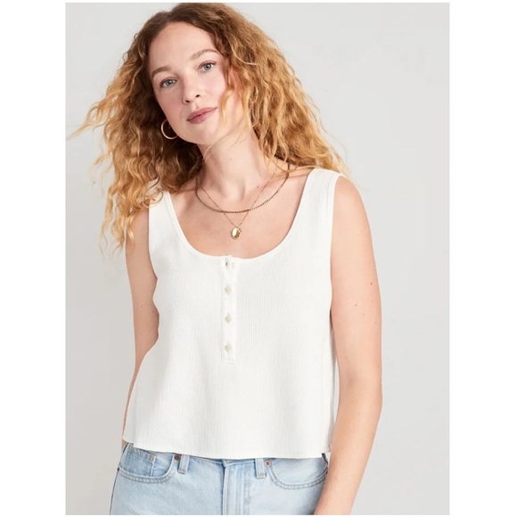 NWT Old Navy Henley Thermal Waffle Knit Scoop Neck Cropped Tank - Picture 6 of 12